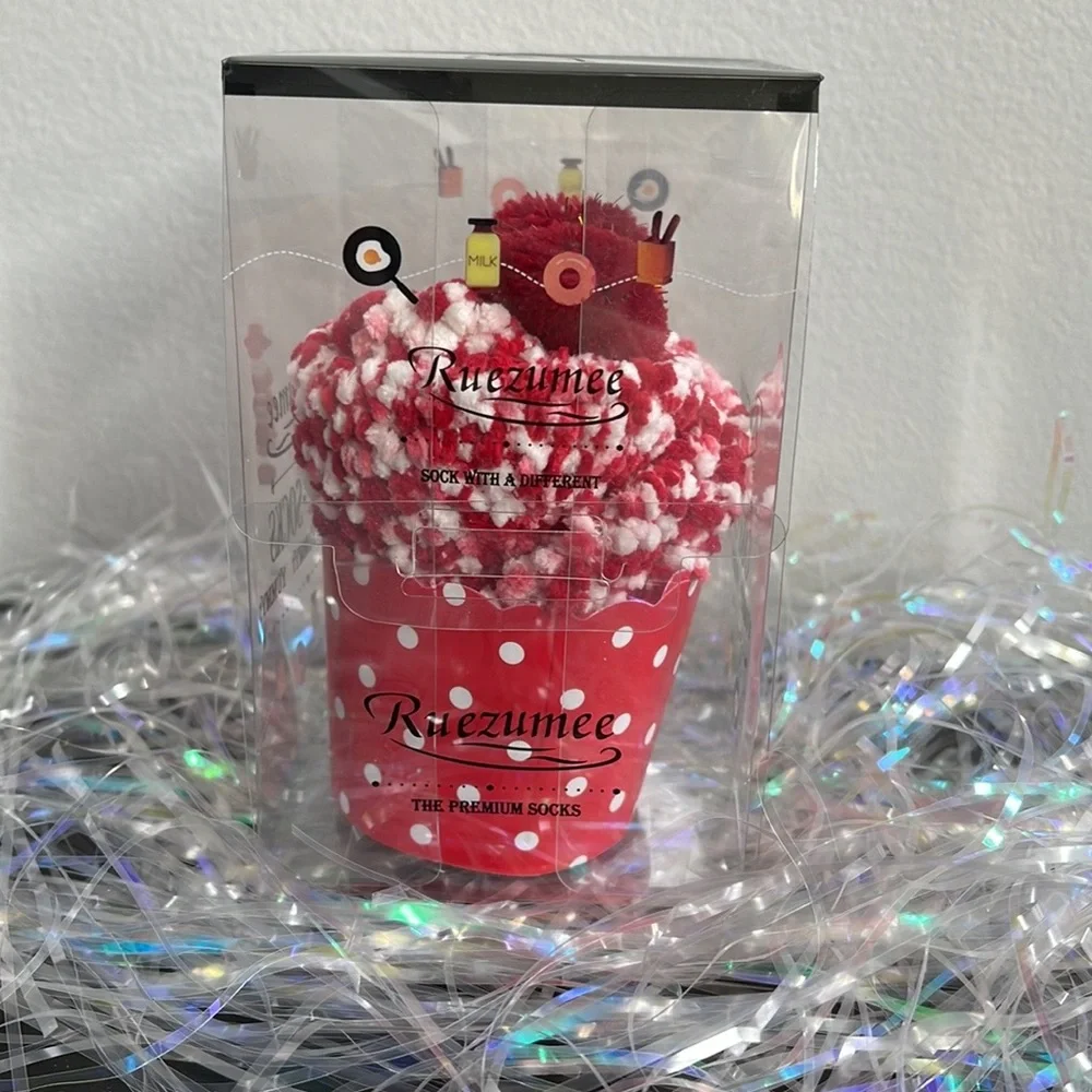 Birthday Cupcake Socks with Pom Poms in Box